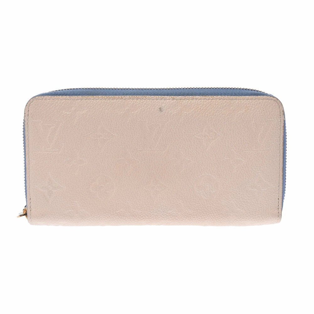 LOUIS VUITTON Monogram Empreinte Zippy Wallet Cream Blue Jean Leather Long